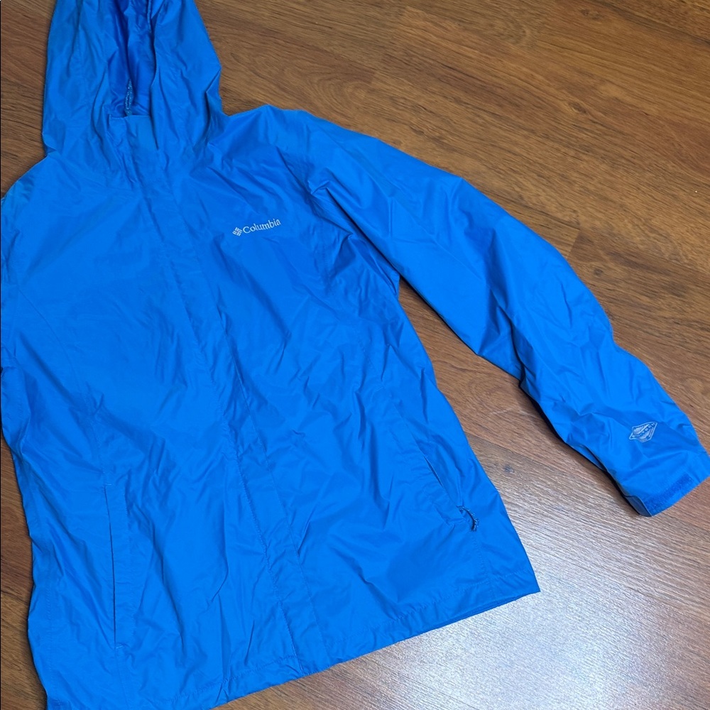 Columbia Bright Blue Packable Hooded Rain Jacket - Picture 2 of 7